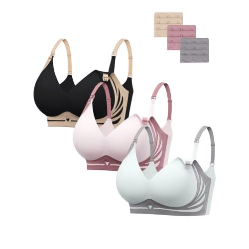 HBselect Nursing Bras for Breastfeeding 3 Pack Women Maternity Jelly Bras | Wireless Jelly Support Nursing Bras, Full Coverage Jelly Pregnancy Bra, Comfort Postpartum Sleep Bralette with Extender