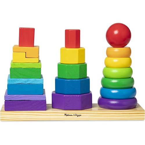 Melissa & Doug Geometric Stacker - Wooden Educational Toy - Shape Sorter And Stacking Toy, Stacking Tower Toy For Babies, Toddlers And Kids Ages 2+, Multicolor, Playsets