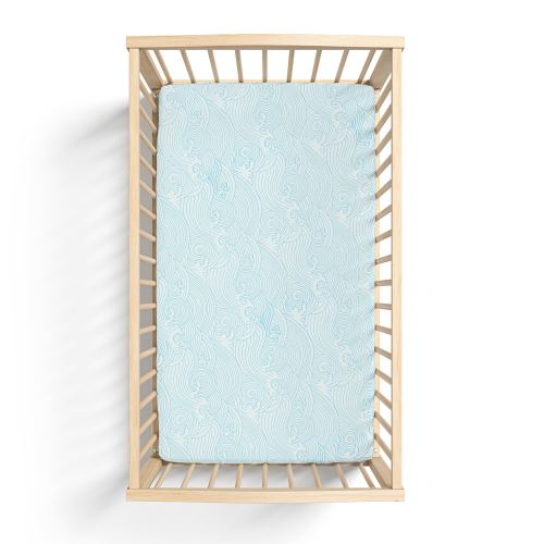Organic Bamboo Crib Sheet – Ocean Waves Nursery Bedding – Soft Breathable Baby Sheet – Surfer / Coastal Nursery Decor – Neutral Baby Gift