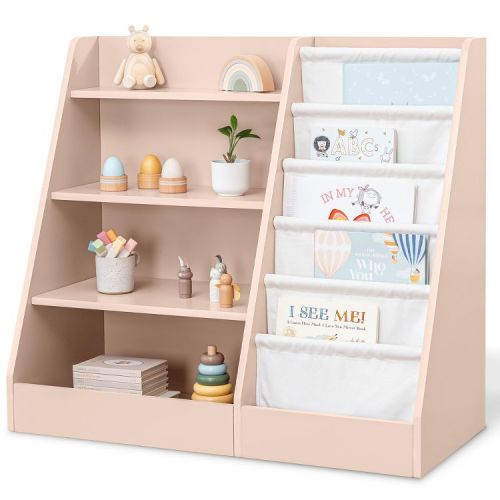 Comfy Cubs Kids Bookshelf 35.2 x 15.7 x 31.5 Inches - Sturdy Montessori Shelf with Soft & Hard Shelves - Blush