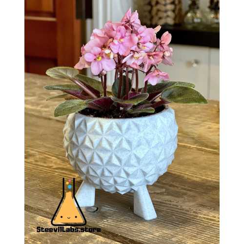 NEW Walt Disney World Epcot Spaceship Earth Inspired Planter Pot for Succulent 3D Printed Silver Geometric Garden Sculpture Modern Decor