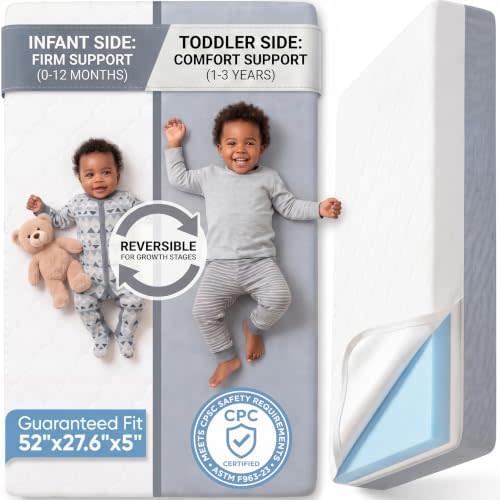 Baby Crib Mattress, Dual Sided Memory Foam 52x27.6x5 Inch, Gray