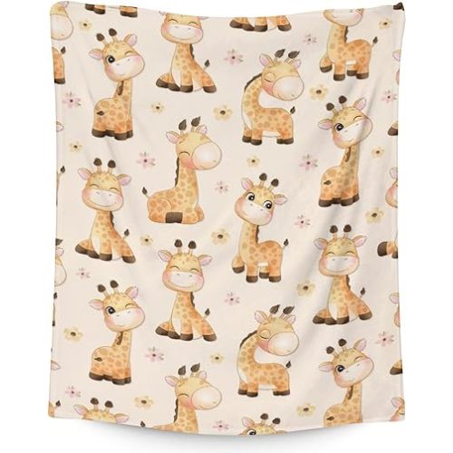 Giraffe Blanket for Girls & Boys - 30x40 Inches Lap Size - Soft Fuzzy Plush Throws Gifts - Yellow Cute Throw Blanket for Living Room & Office