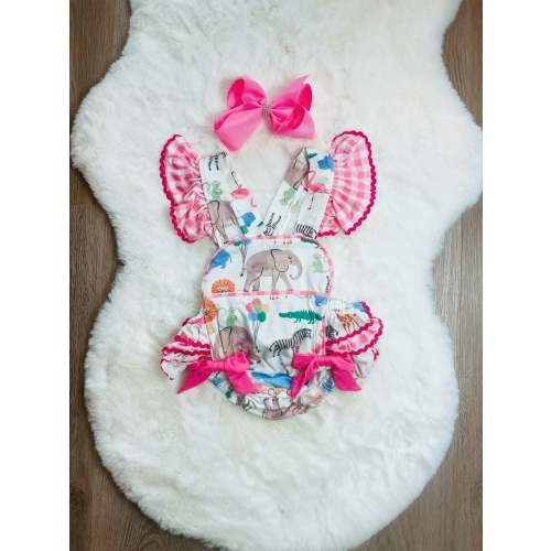 Pretty Zoo Friends Bamboo Baby Romper with Matching Bow