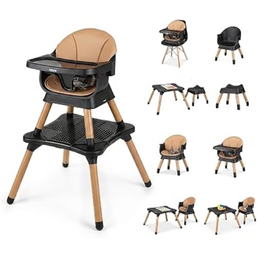 INFANS Baby High Chair, 9 in 1 Convertible Highchair for Babies and Toddlers, Building Block Table Dining Booster Seat Activity Desk Kids Stool with Adjustable Removable Tray (Coffee)