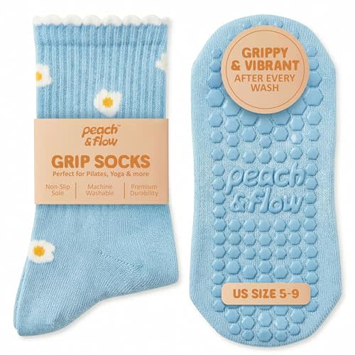 Pilates Grip Socks for Women, Cute Pilates Socks, US 5-9 | Cushioned Non-slip Reformer and yoga socks with grips also for barre and Lagree, plus a thick knit with woven arch support