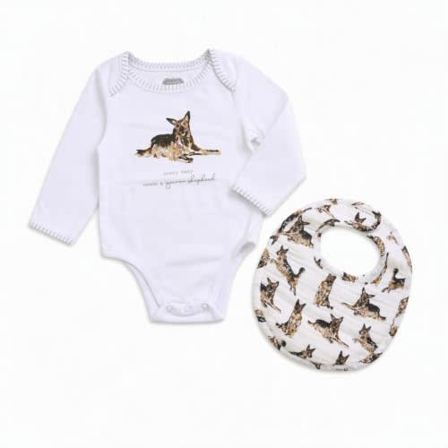 Mud Pie Baby Dog Breed Bodysuit and Bib Set, German Shepherd, 0-6 Months