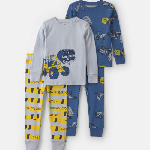 Baby Boy 4-Piece Construction 100% Cotton Snug Fit Pyjama Set - Blue | Carter’s Oshkosh Canada
