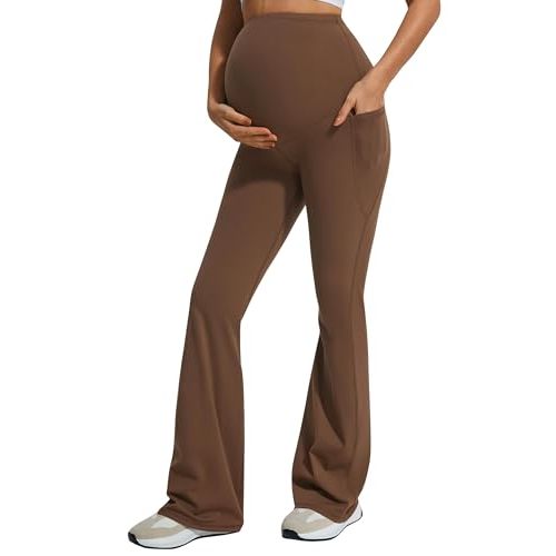 JOYSPELS Maternity Flare Leggings Over The Belly with Pockets – Soft, Comfortable Pregnancy Yoga & Daily & Work Pants