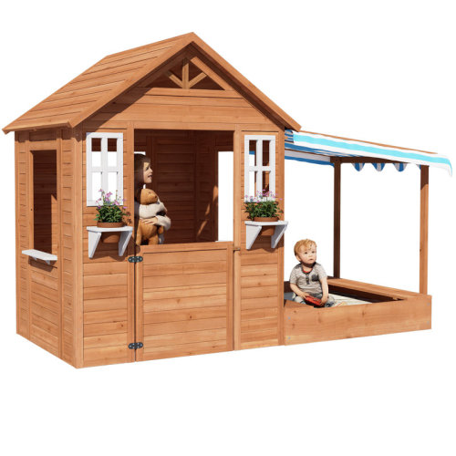 AIUEKES 84.6'' W x 42.7'' D Indoor / Outdoor Wood Playhouse & Reviews | Wayfair