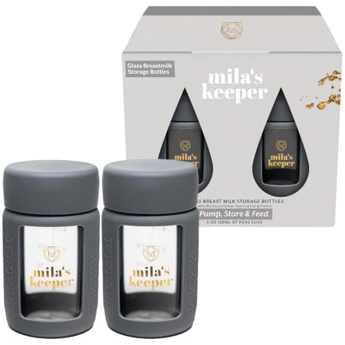 Mila's Keeper Glass Breast Milk Storage Bottles | for Pumping, Storing and Feeding | Fits Leading Pumps | 150 ml Wide Neck Baby Bottles | Starry Night | Set of 2
