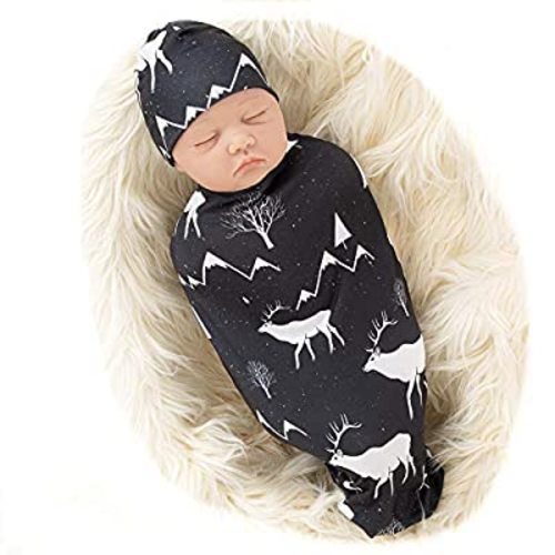 Galabloomer Newborn Swaddle Blanket with Beanie Set Baby Boy Receiving Blanket - Deer