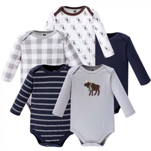 Hudson Baby Cotton Long-Sleeve Bodysuits, 5-Pack, Newborn- 24 Months