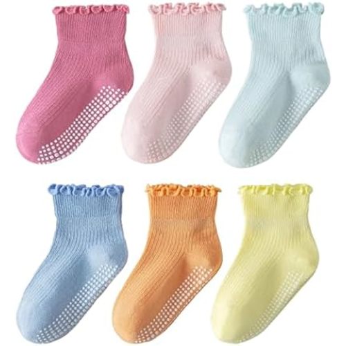ANYANIME Toddler Socks Ruffle for Girls Baby Grip Socks Non Slip Cute Frill