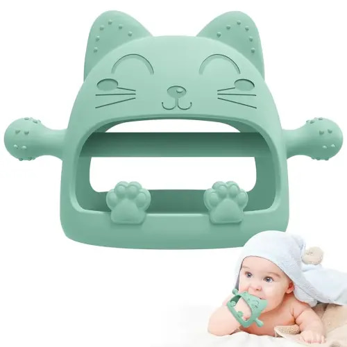 Baby Teething Toys for Babies 0-6 Months,Baby Teether Chew Toys for Teething Relief,Silicone Teething Mitt,Baby Toys 6 to 12 Months,Ideal Baby Shower Gifts for New Moms & Newborn(Cartoon Cat)