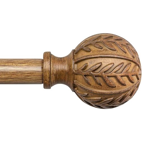 Boho Wood Curtain Rods for Windows 66 to 120 inch,1" Adjustable Heavy Duty Window Curtain Rod with Imitation Wood Grain Finials,Rustic Decorative Drapery Rods Set,Size:36-120'',Natural Wood