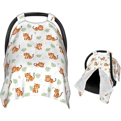 Muishi Tiger and Leafs Baby Car Seat Canopy Nursing Cover for Newborn Car Seat Breastfeeding Covers Blanket Newborn Shower Gift