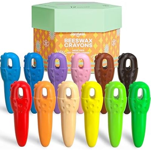 Mess Free Beeswax Crayons for Toddlers, Made with 100% Pure Beeswax-(12 Colors), Baby's First Non Toxic Washable Jumbo Crayons with 108 FREE Coloring Books PDF Pages, for Kids Ages1-3,2-4,4-8