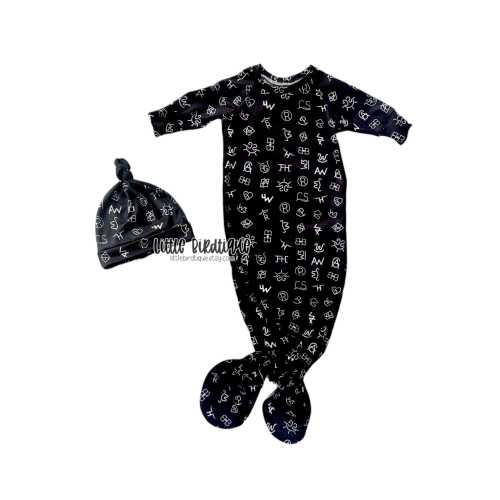 Black White Cattle Branding Western Newborn Baby Boy Girl Knotted Gown Bow on Nylon Bow Headwrap Top Knot Messy Wrap Rose Knot Knotted Hat