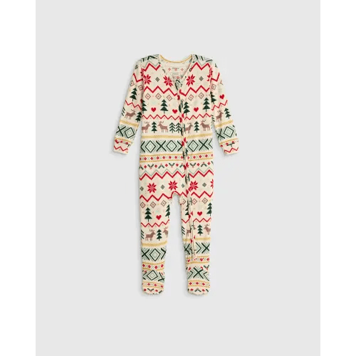 Bamboo Footie Pajama - Baby in Fairisle Scene