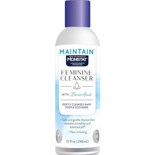 Maintain by Monistat Boric Acid Feminine Wash, Fragrance-Free, 10 Fl Oz | Intimate Wash for Women, Gentle pH-Balanced Formula, Cleanses Away Odor & Discharge, Non-Irritating