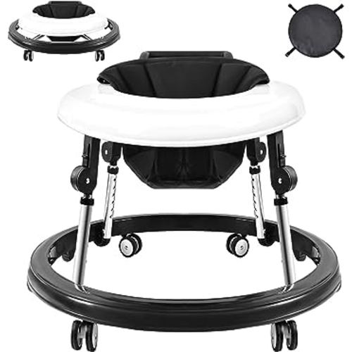 Baby Walker, Foldable 9-Gear Height Adjustable Baby Walker with Wheels, Infant Toddler Walker with Foot Pads, Baby Walkers and Activity Center, Baby Walkers for Baby Boys and Baby Girls 6-24 Months