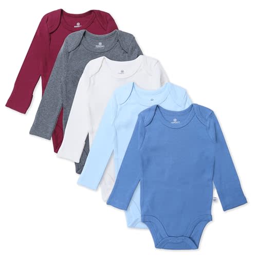 HonestBaby baby-boys 5-pack Long Sleeve Bodysuits One-piece 100% Organic Cotton for Infant Baby Boys