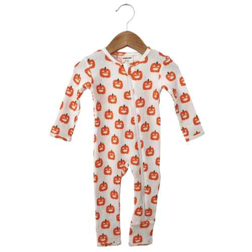 Organic Waffle Basic Zip Romper, Jack-O-Lantern
