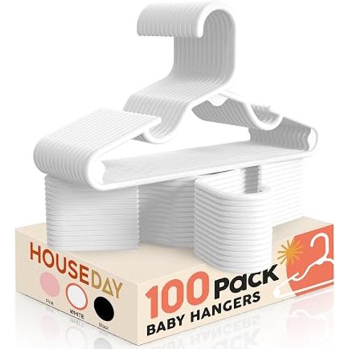 HOUSE DAY White Baby Hangers 100 Pack, Sturdy 11.5" Kids Hangers for Closet