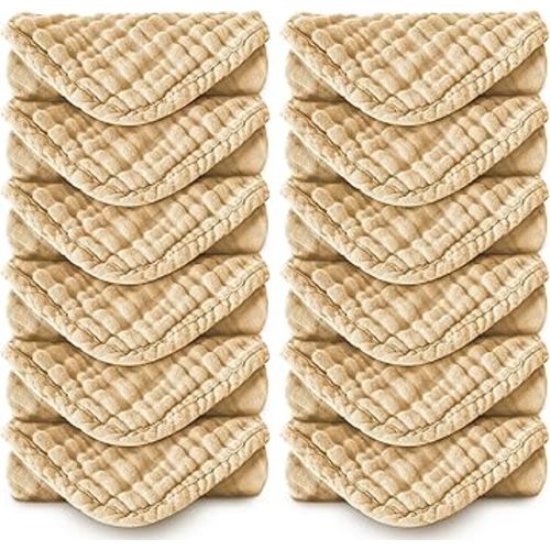 MOON PARK Baby Washcloths, 12 Pack - 12x12 Inches, Small Burp Cloths and Baby Wipes - 100% Cotton Muslin Ultra Soft for Newborn, Infant and Toddlers - Brown