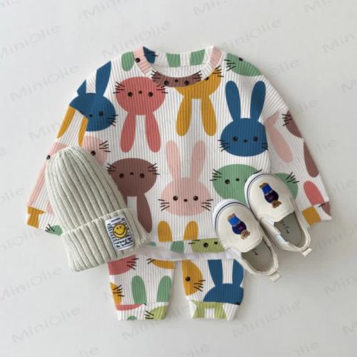 Baby Waffle Rabbit Sweatshirt 2-piece Set