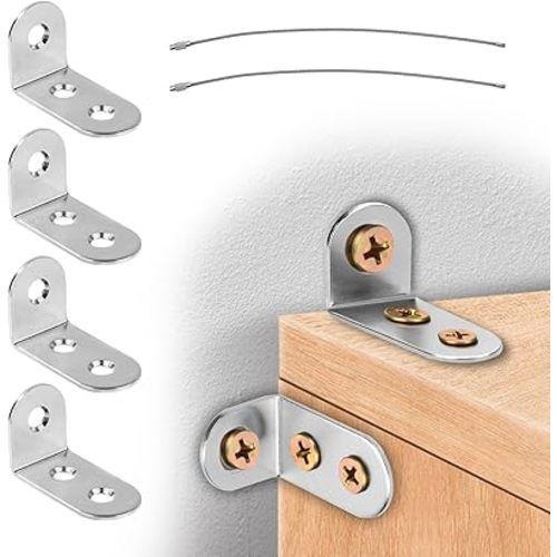 24pcs Furniture Anchors, Anti-Tip Furniture Anchors Stainless Steel Furniture Wall Anchor Falling Furniture Straps Prevention Furniture Anchors for Baby Proofing Safety