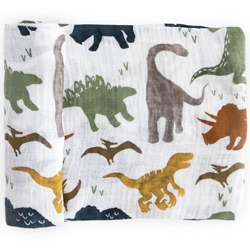 Little Unicorn Premium Cotton Swaddle Baby Blanket | Breathable Fabric | for swaddling, Play, Nursing & More (Dino Friends)