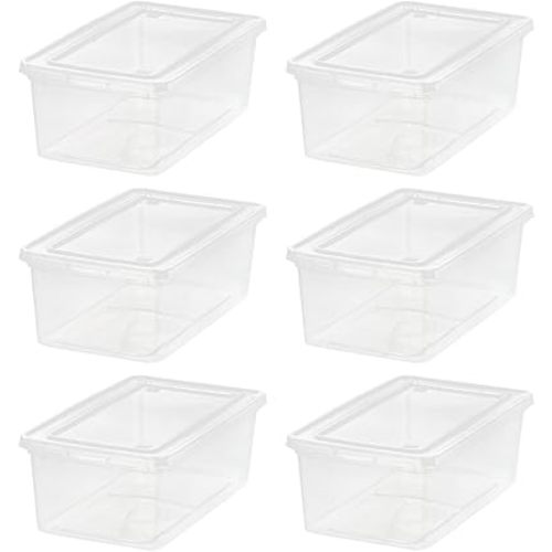 IRIS USA 6-Pack Storage Bins with Lids, 6 Quart - Crystal Clear, Shoe Boxes Stackable Containers Organize Shoes Closet Shelves, Teacher Tools Classroom Organization, Game - BPA-Free Plastic