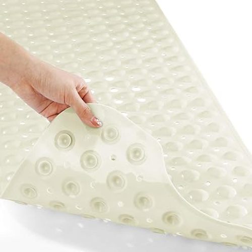 Yimobra Shower Mat Bathtub Mat Non Slip 40 x 16, Bath Mat for Tub Floor with Big Suction Cups and Drain Holes, Machine Washable Shower Mats for Inside Shower, Phthalate Latex Free, Beige