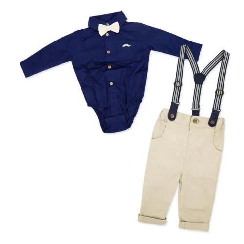 Rose Textiles - Baby Boys Suspender Bowtie Set, Navy