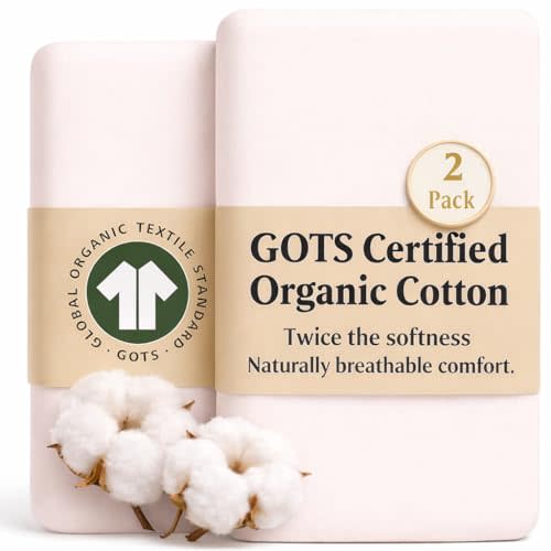 GOTS Organic Cotton Bassinet Sheets Compatible with Arms Reach Clear Vue, Cambria co Sleeper, Premium Weight Turkish Cotton, 2-Pack Bedside Sleeper Sheet 44x80cm