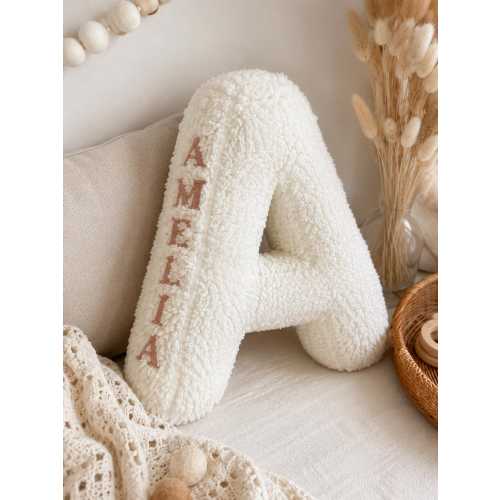 Personalized Letter Pillow, Custom Name Sherpa Cushion, Nursery Alphabet Decor, Plush Baby Initial Pillow