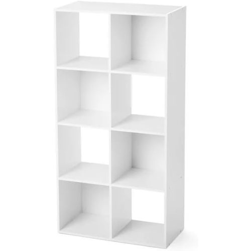 White-8-Cube Storage Organizer or Bookcase, Bookshelf with Storage Bins for Living Room, Bedroom, Home Office
