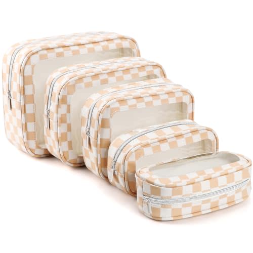 YOPCDJ 5PCS Diaper Bag Organizer Pouch Set, TSA Approved Toiletry Bag,Clear Waterproof TPU Makeup Bag Set Travel Organizer Bags for Women and Kids