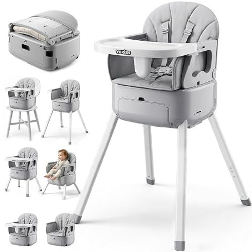 7-in-1 Convertible Baby High Chair for Baby and Toddler, Portable Travel High Chair Grow with Baby with Adjustable Height & Tray, Easy-Clean Seat, Anti-Tip Safe Frame, Supports 33 lbs, Space Gray