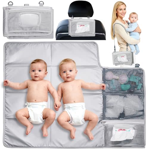 Large Portable Diaper Changing Pad - Waterproof Foldable Baby Travel Changing Mat with Storage Pockets & Wipes Bag, Lightweight, One-Hand Fold, Crossbody Strap for Parents,Infant Travel Station Kit