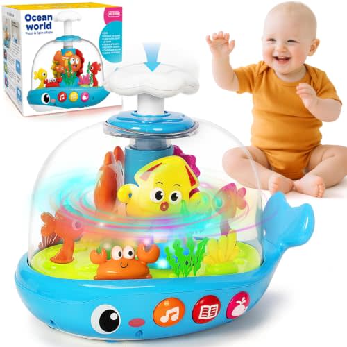 Baby Toys 6-12 Months, Musical Aquarium Infant Toys for 7 8 9 10 11 Months | Early Learning Educational Toy with Sound, Press Glow Spin for Cause and Effect, Christmas Birthday Gifts for Boys Girls