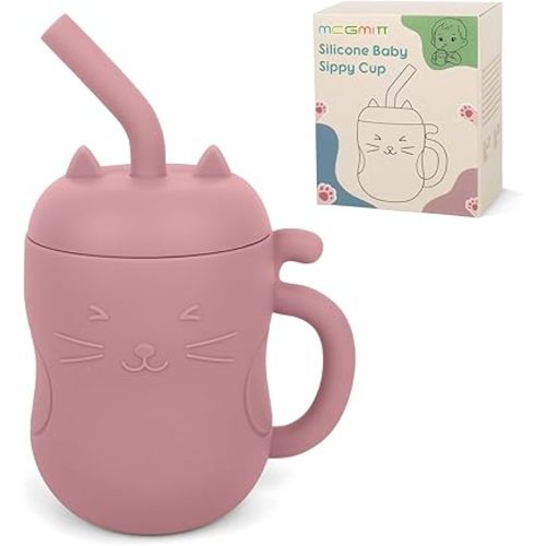 MCGMITT Silicone Baby Straw Cup, 5oz Spill-Proof Sippy Cup for Infants Kids 6 12 18 Months, BPA Free Non Toxic Toddlers Training Cup with Handle, Soft Chew-Resistant Straw, Microwave & Dishwasher Safe