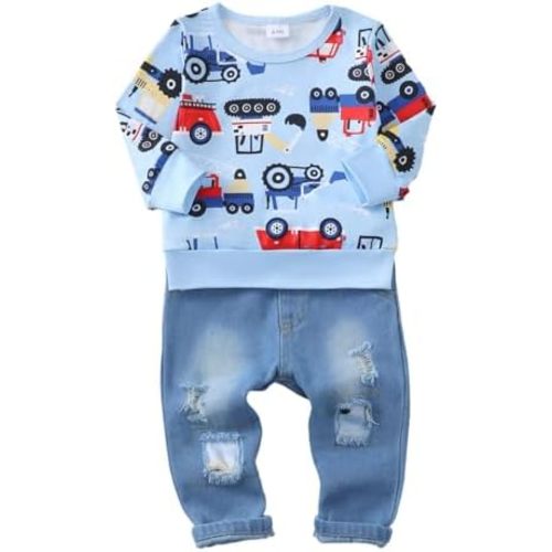 Toddler Baby Boy Clothes Fall Winter Sweatshirt + Jean Pants Set