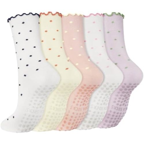Pilates Socks with Grips for Women, Cute Ruffle Non Slip Yoga Socks