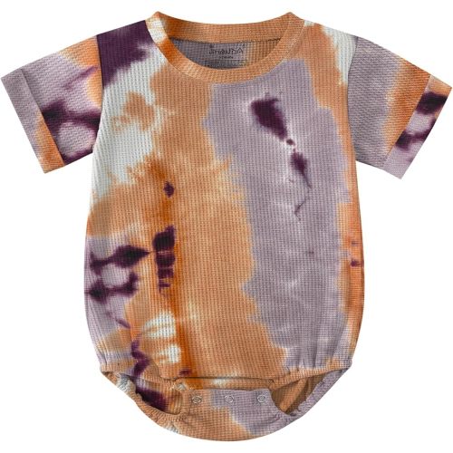 Jimonda Baby Bodysuit Newborn Tie Dye Clothes Infant Waffle One Piece Romper Baby Boys Girls Short Sleeve Jumpsuit Outfits