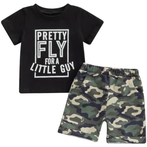 wdehow Toddler Kids Baby Boy Summer Clothes Sets 1T 2T 3T 4T 5T Letter Print Short Sleeve Tops Camouflage Shorts Outfits