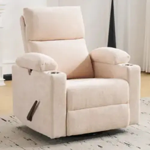 Beige Chenille Ergonomic Support Swivel Recliner - Durable Indoor Rolling Chair with Adjustable Armrests, Headrest, Cup Holder, Manual Rocker for Baby Nursery, Nursery Decor Breastfeeding, Built To Last - TikTok Shop