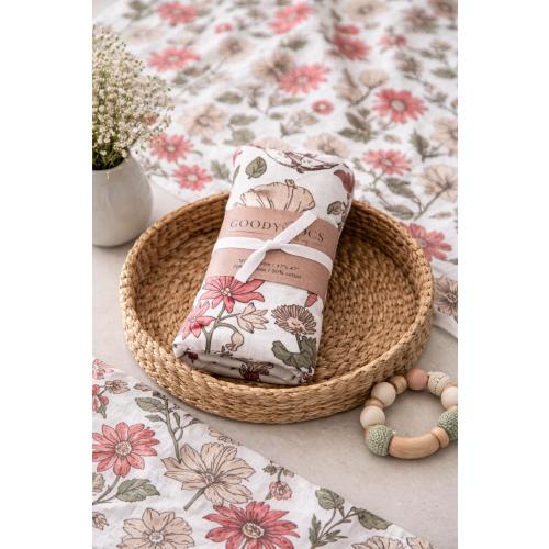 Floral Muslin Swaddle Blanket, Bamboo Cotton Baby Receiving Blanket